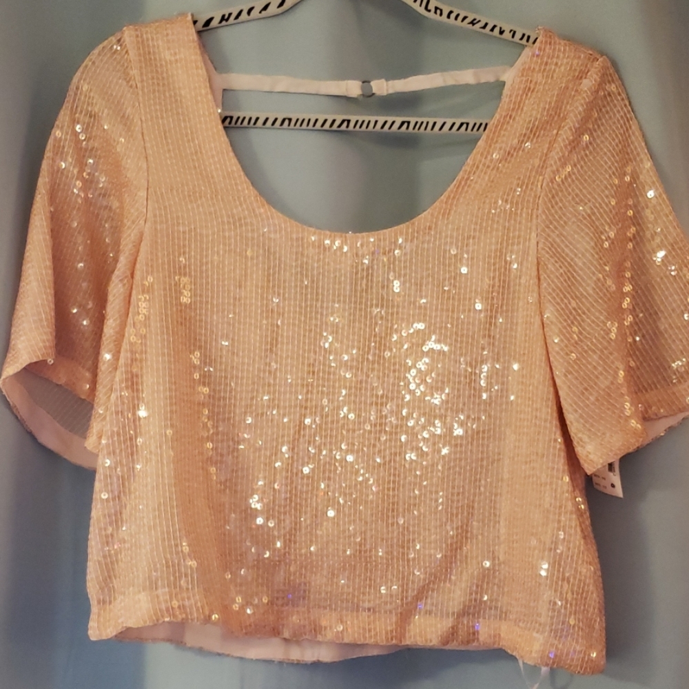Free people peach lined sequin top